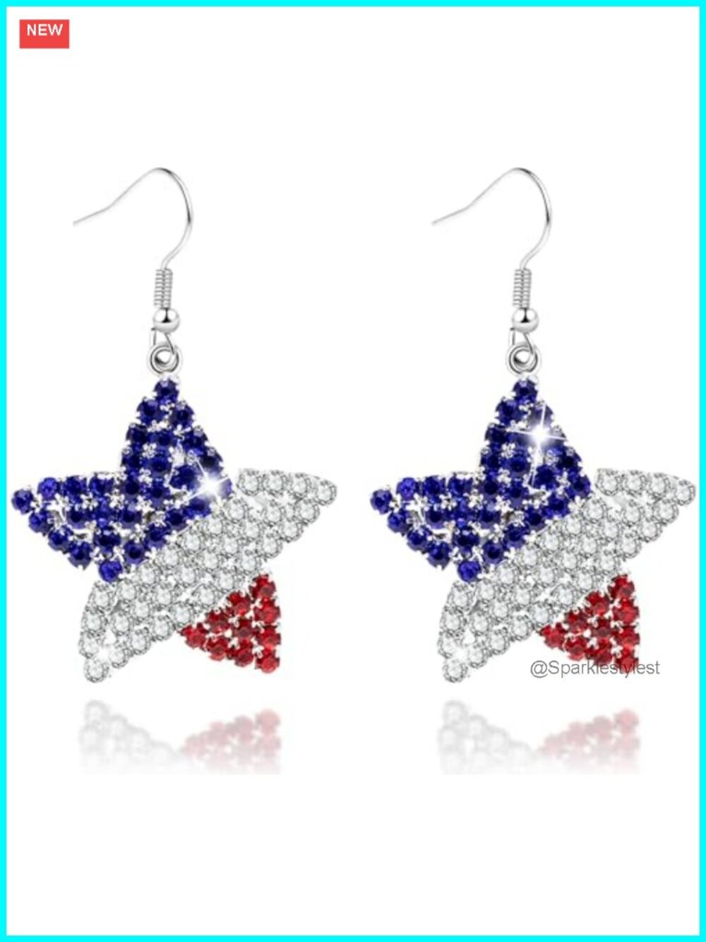 Patriotic Dangle Earrings American Flag Crystal Women's